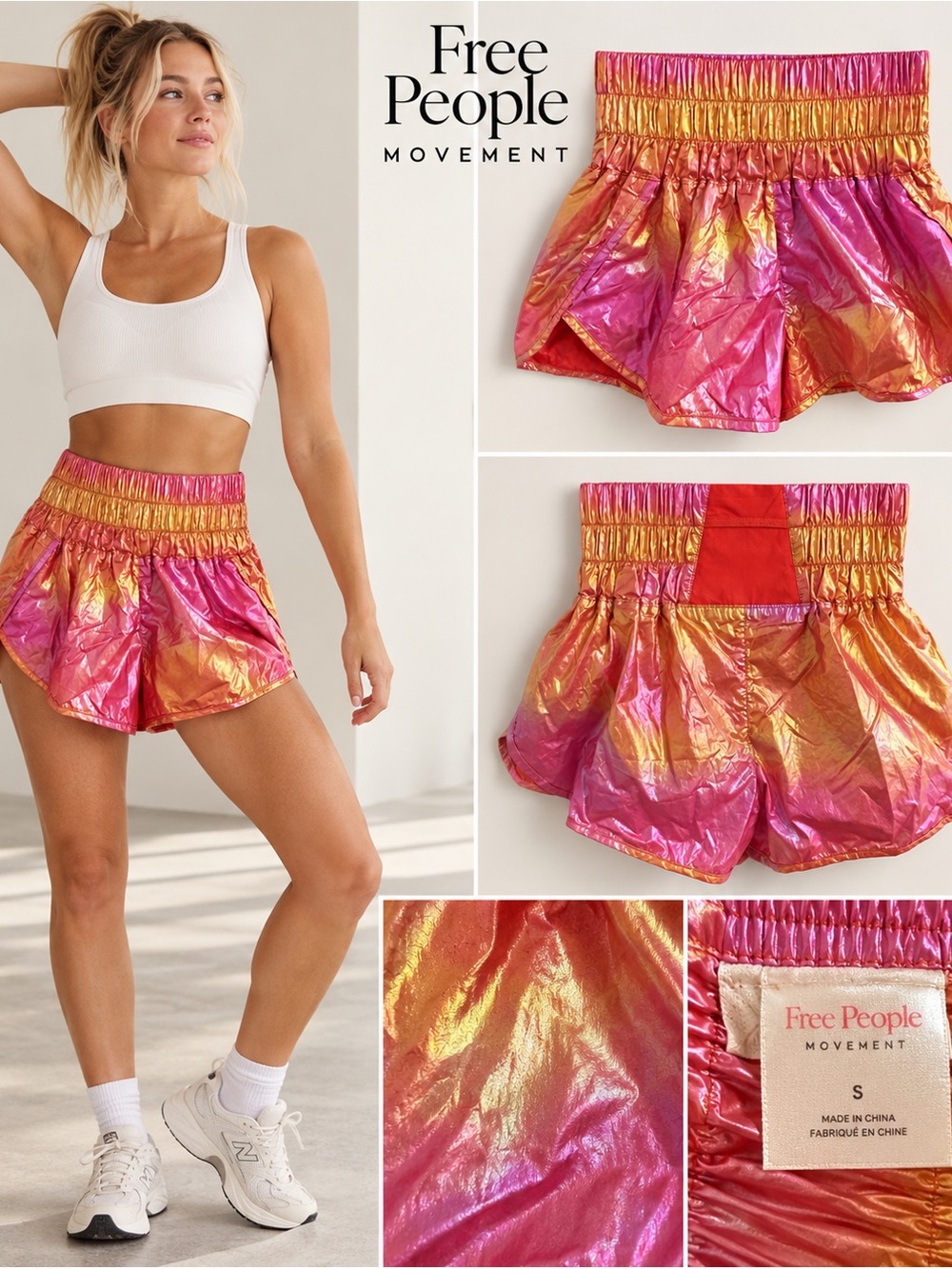Free People Movement Metallic Pink Gold Running Shorts Size Small